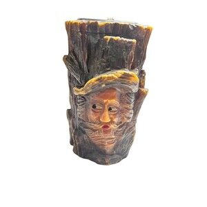 Johann Gunter Carved In Germany Woodsman Bearded man Tree Log Cabin‎ candle 7.5”